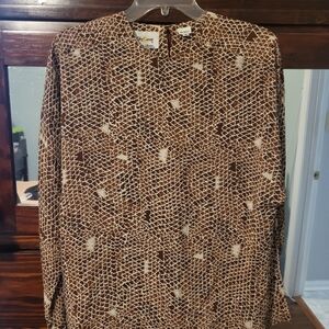 Oleg Cassini silk top.... long sleeves... brown/ beige print